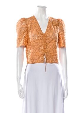 Sandro Orange Eyelet Lace Tie-Front Blouse